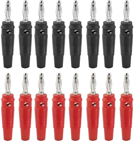 Banana Plugs 4mm - 16 Pieces Speaker Connectors, 20A Banana Connectors Nickel Plated Screw-Type Black Red for Cable Boxes Power Amplifiers AV Receivers HiFi Stereo Systems