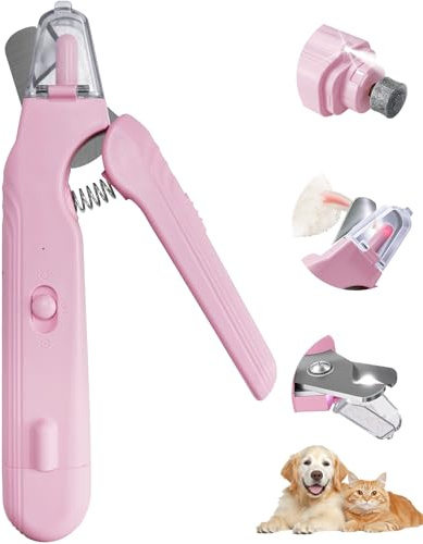 ITAX-WORLD Pet Nail Clippers with LED Light, Suitable for Cats and Dogs, Rechargeable Nail Trimmer, Professional and Safe Grooming Tool, Featuring Nail Collector and Electric Nail File，Pink