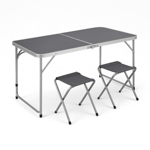 greemotion - Campingtisch klappbar inkl. 4er Set Stühlen [120x60x70 cm] - Camping Tisch Ultraleicht & faltbar - Klapptisch für Outdoor-Camping & Picknick - Falttisch für Picknick, Festivals & Reisen