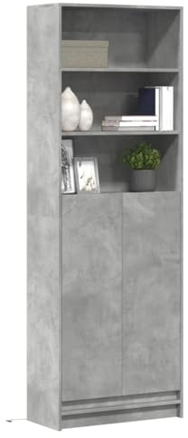 Kaloriko Highboard mit LED-Beleuchtung, Betongrau 69x32,5x200 cm, Holzwerkstoff, viel Stauraum, für Wohnzimmer, Esszimmer, Flur