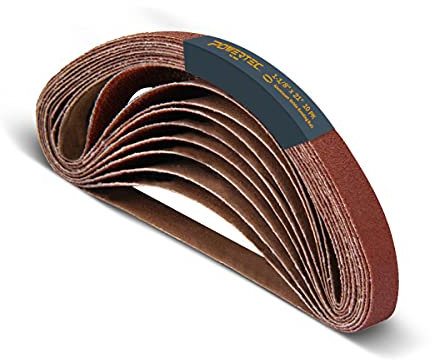 POWERTEC 1-1/8 x 21 Inch Sanding Belts for Makita 9031 Belt Sander, 80 Grit Aluminum Oxide Belt Sander Sanding Belt for Wood & Paint Sanding, Metal Polishing, 10PK (412108)
