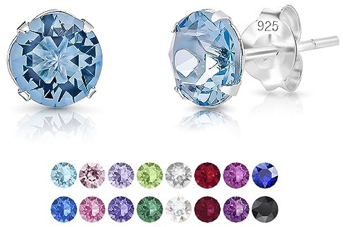 DTPSilver - Aquamarin Ohrringe - Swarovski® Ohrstecker Silber 925 - Kristall - Ohrringe Silber Rund - Ohrringe Hellblau - Ohrringe Stecker Silber - Damenohrringe