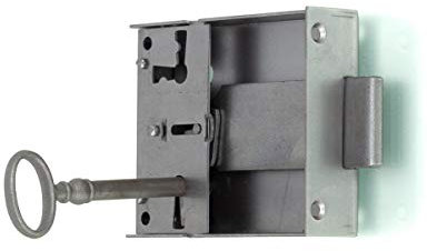 Antikas | Kastenschloss | Möbelschloss für Schubladen | Schrankschloss | H x B 87 x 63mm | Dornmaß 65 mm