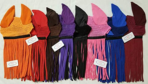 Lift Sports Horse/Full Fly Bonnet with Ears Net with Fringes Fly Veil Mask Hood Cotton Crochet Hand Made Breathable Protect Equestrian Tack Shows (Purple)