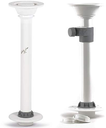 wellenshop Tischfuß für Bootstisch Edelstahl weiß höhenverstellbar oder Feste Höhe, Teleskop-Tischfuß Tischbein rostfrei, abnehmbar, höhenverstellbar Boot Wohnmobil Caravan Wohnwagen Tischträger