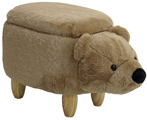 SVITA Animal Storage Kinderhocker Tierhocker mit Stauraum gepolsterter Hocker mit Holzbeinen Braun Tier-Motiv Bär