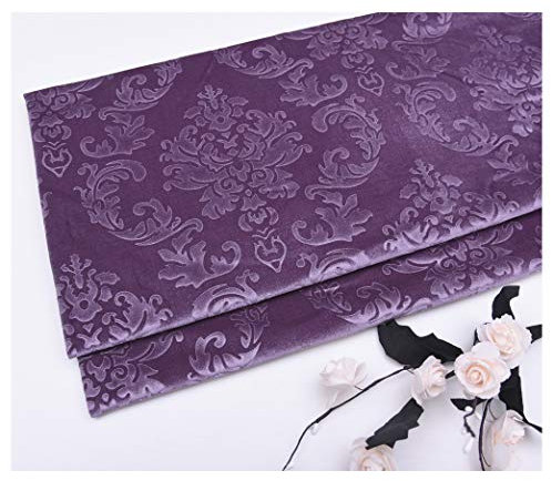 Weicher Samtstoff Dekostoff Meterware 140cm Breit Prägung Blumenmuster Samtmaterial Polsterstoff zum Nähen von Kunsthandwerk, Kissen, Möbeln, Tischdecke(Color:helles Lila)