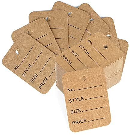 jijAcraft 1000 Stück Preisschilder Etiketten Anhänger Preis 35mm*50mm, Geschenkanhänger Hängeetiketten Preisetiketten für Kleidung, Schuhe, Schmuck, Geschenken, Weinflaschen, Schreibwaren (Braun)