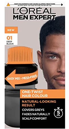 L'Oreal Paris Coloration capillaire Men Expert One Twist, teinture capillaire noire pour hommes. Teinture capillaire pour hommes pour teindre les cheveux pour couvrir les cheveux gris, donne des résul