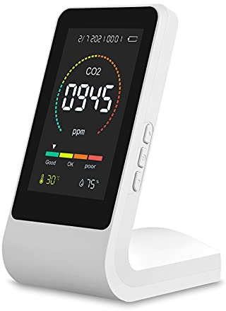 CO2 Messgerät Raumluft, Luftqualitätsmonitor 400-5000 PPM CO2 Messgerät Tragbare Kohlendioxid, Temperatur Und Luftfeuchtigkeit Detektor, Innen-Luftqualitätsmonitor, 24 Stunden Echtzeitüberwachung