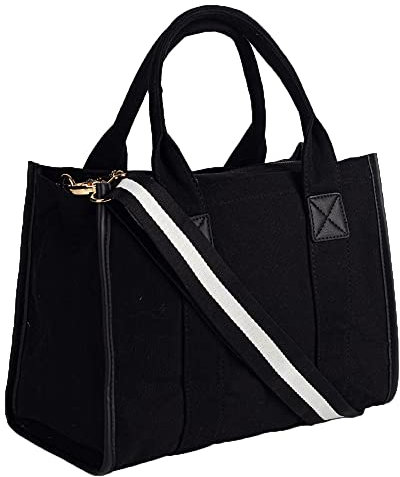 MEEJUNE Canvas-Tragetasche für Damen, Tragegriff oben, Crossbody-Tragetasche für Damen, A5-schwarz, Medium