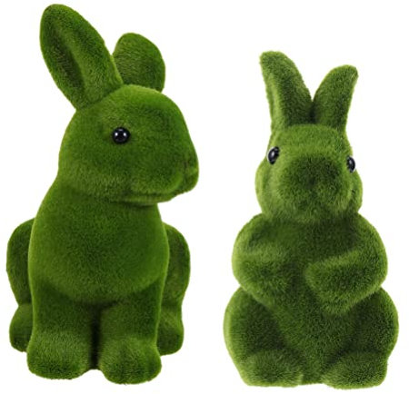 ifundom Ostern Kaninchen Osterhase Moos Ostern Tischdeko Künstliche Tierfiguren Ornament Dekofigur Gartenstatue Simulation Kaninchen für Sukkulenten Fee Garten Hochzeit Deko 2pcs