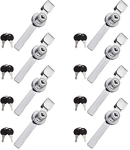 Lot de 8 verrous de vitrine pour porte coulissante en verre, serrure de vitrine, serrure pour vitrine avec 16 clés identiques