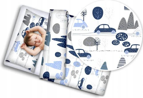 BABYMAM 2pc Cotton Baby Bedding Cot Toddler Duvet Cover and Pillowcase Set to Fit Cot Bed 120x90cm Retro Cars