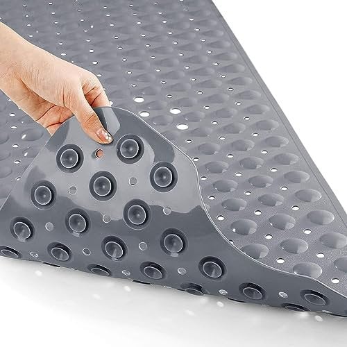 Yimobra Badewannenmatte, Extra Lang Duschmatten für Wanne Anti-Rutsch mit Abflusslöchern, Saugnäpfen, Phthalatfrei, Latexfrei, BPA-frei und Maschinenwaschbar (100 x 40 cm, Grau)