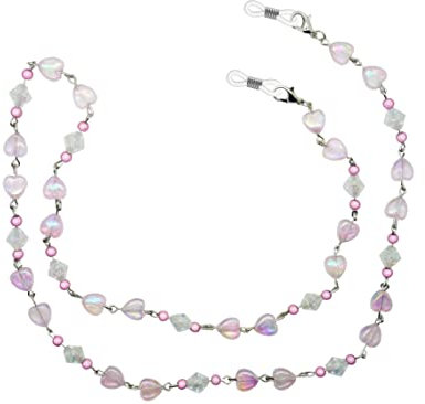 GoOptical Pink Beaded Heart Women's Traditional Fasten Glasses Cord Necklace Spectacle Chain