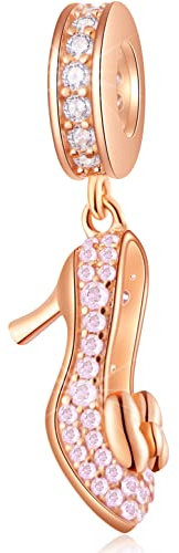 Rosegold High Heel Schuhe Anhänger Charms, 925 Sterling Silber Pave Brilliant Stiletto Cinderella Shoes Perlen passen Pandora Frauen Armband, Geschenke für Geburtstag/Hochzeit Jubiläum/Party