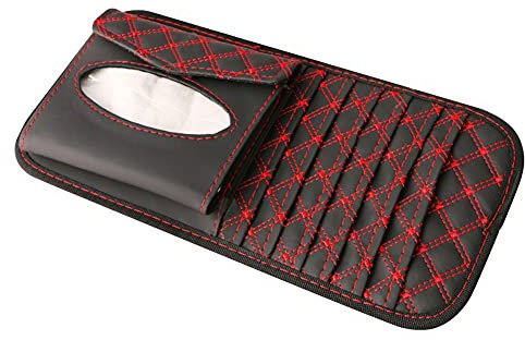 Car Universal Sun Visor CD Case Holder Vehicle Sun Visor Organizer Storage Bag Tissue Paper Box PU Storage Sleeves for Cards Documents Charger Cables Headphones