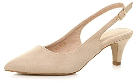 AJVANI Womens Ladies Low mid Heel 50s Slingback Buckle Pointed Court Shoes Size