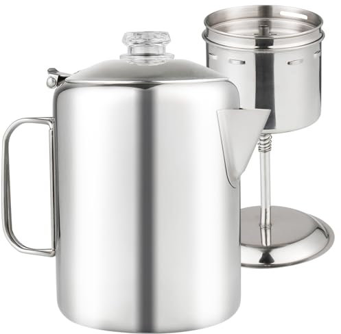 APOXCON Perkolator Kaffeekanne Edelstahl Kaffee Perkolator mit hitzebeständigem Glasknopf, kompakte Kaffeemaschine Topf für Lagerfeuer oder Herd, Kaffeezubereitung, Outdoor, Reisen, schnelles