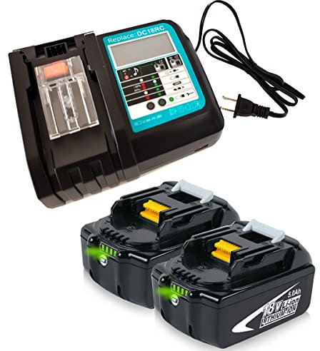2 X BL1850B Battery 18V 5.0Ah with Charger 3Ah DC18RC, Replace for Makita 18V Battery Li-Ion LXT400 BL1860B BL1830B BL1850B