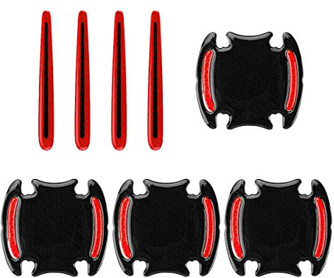 8Pcs Auto Door Handle Scratch Protection Cover, GLADFRESIT 3D Carbon Fiber Universal Car Door Cup Handle Paint Guard Film Reflective Strip (Red)