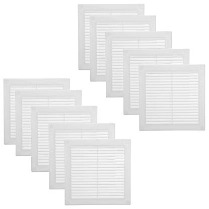 Vent Systems Copertura per sfiato per soffietto, colore bianco, 25 x 25 cm, confezione da 10 pezzi - Griglia per bocchette d'aria quadrata piatta - Griglia per zanzariera integrata - prese d'aria HVAC