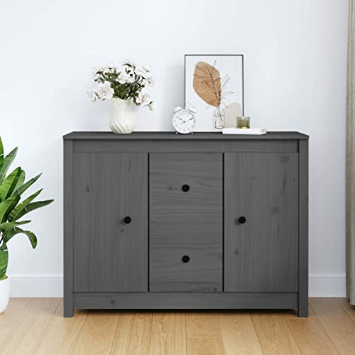 GuyAna Sideboard Grau Vitrinenschrank Holz Sideboard Esszimmer Buffetschrank 100x35x74 cm Massivholz Kiefer