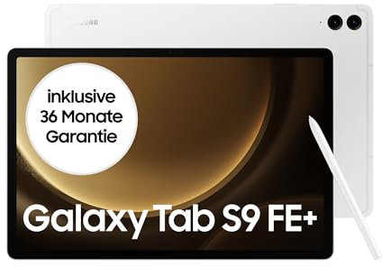 Samsung Galaxy Tab S9 FE+ Android-Tablet, 31,5 cm / 12,4 Zoll Display, 128 GB Speicher, Mit Stift (S Pen), Lange Akkulaufzeit, WiFi, Silber, Inkl. 36 Monate Herstellergarantie [Exklusiv bei Amazon]