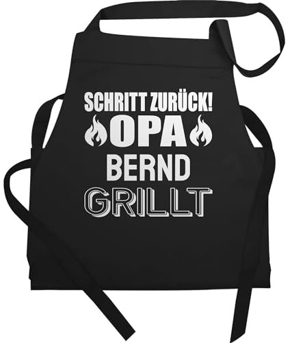 Schürze - Grillschürze Herren Männer - Opa grillt mit Namen Schritt zurück Opi Geschenk - 60x87 - Schwarz - für grill schürzen personalisierte kochschürze geschenke grillen koch