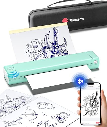 Phomemo M08F Impresora de Tatuajes para Práctica de Tatuajes, Artistas del Tatuaje, Impresora Termica Tattoo Compatible con Smartphone,iPad, PC, con 10pcs Papel de Transferencia y Organizador