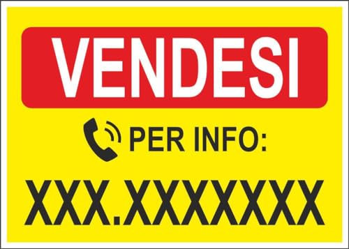 M-ITALY CARTELLO SEGNALETICO - VENDESI CON NUMERO PERSONALIZZABILE - Adesivo Extra Resistente, Pannello in Forex, Pannello In Alluminio (30x42, Adesivo)