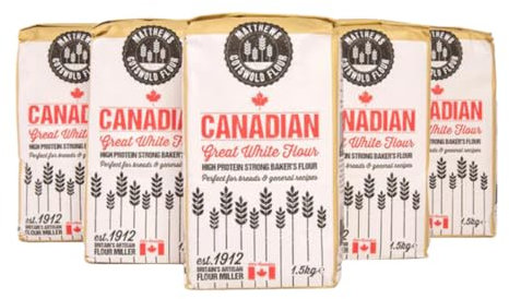 Matthews Cotswold Canadian Bread Flour 5X1.5Kg - High Protein (14%) - Strong Extensible Dough - Perfect for Artisan Breads, Sourdough, Bread Makers, and More - Manitoba Wheat
