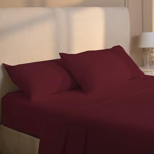 Dreamzie Lenzuola Matrimoniali 180x200 cm - Completo Lenzuola 4 Pezzi in Microfibre - Lenzuolo con Angoli - Lenzuola Sopra - 2 Federa 50x80 - Lenzuola Matrimoniali 180x200cm Bordeaux