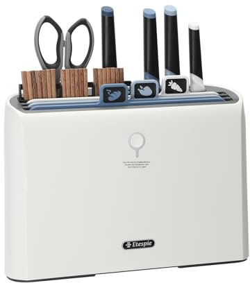 Smart Cutting Board & Knife Set,Self Cleaning Cutting Board Set with 4 Stainless Steel Knives,3 Color Coded Cutting Boards,10 Pairs of Chopsticks and 1 Pair of Scissors (blue)