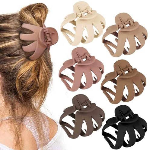 Blooms Pinzas Pelo Mujer, 6 Piezas Pulpo Pinzas Para el Pelo 8CM Antideslizante Pinzas de Pelo Mate Pinza Pelo Grande Accesorios Pelo Mujer Adecuado Mujeres y Niñas Cabello Grueso
