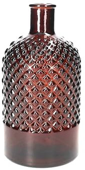 Keyhomestore-Bottiglia realizzata in Vetro Riciclato, con Dettagli Diamante, Altezza 23 cm, Colore Ambra Scuro, ideale come soprammobile di Arredo per Interni.