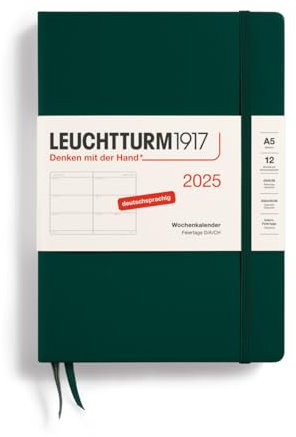 LEUCHTTURM1917 370546 Wochenkalender Medium (A5) 2025, Forest Green, Deutsch