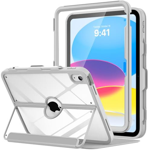 MoKo for iPad 11-inch (A16) 11th Generation Case 2025/ iPad 10th Generation Case with Pencil Holder 2022 10.9 inch, Built-in Screen Protector Clear Back, Multi Angle Viewing Stand, Silver