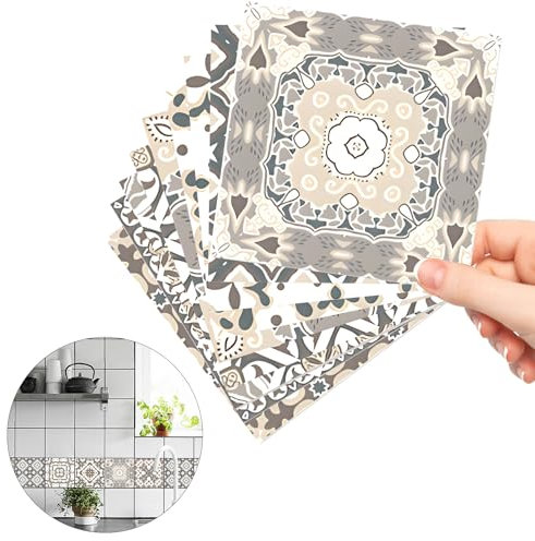 Adesivi per Piastrelle 10 Pezzi 15x15 cm Mattonelle Sticker Autoadesivo per Bagno e Cucina Decorativi in PVC Impermeabile, Mattonelle Parete Adesivi Mosaico, Adesivo Murale per Scala Pavimento Mobili