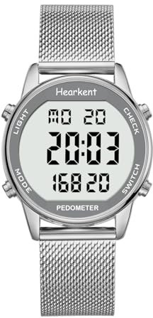 Hearkent Schrittzähler-Uhr für Damen, Schritt-Tracker mit Kalorienzähler, Nicht-Bluetooth-Schrittzähler, 30 m wasserdicht, LCD-Display mit großer Zahlenanzeige, Armbanduhr für Spaziergänge und