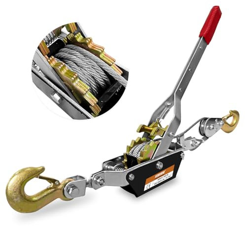 KITUYOTO Come Along Seilwinde Werkzeug, 2 Zähne, 3 m, 2 Gänge, Ratschenabzieher mit Kabel, 2 Haken, Seilwinde Abzieher für Bau, Umzug, Sicherung, Automobil