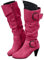 Onsoyours Stivali Alti Donna Stivaletti in Pelle Scamosciata Boots con Zip Stivali Lungo Stivaletti Eleganti Autunnali Invernali Tinta Unita con Tacco a Blocco A Rosso Rosa 36 EU