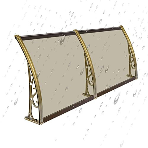 Terrassenmarkisen, Tür-/Fenstermarkise, Vordach für den Außenbereich, UV-Schutz vor Regen, Schnee und Sonnenlicht, braune Polycarbonatplatte, champagnergoldfarbene Halterung aus Aluminiumlegierun