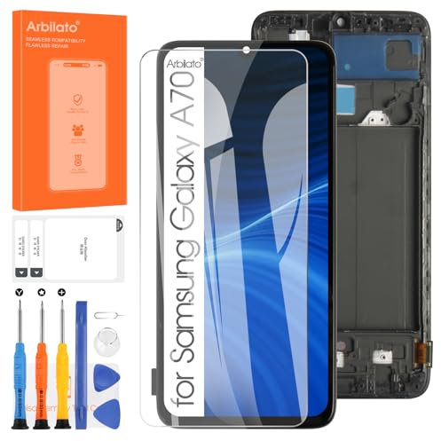 Arbilato LCD-Display für Samsung Galaxy A70 A705, kompletter Digitizer A705F SM-A705MN, Touchscreen, Ersatzteil, zusammengebaut mit Set (Schwarz mit Rahmen)