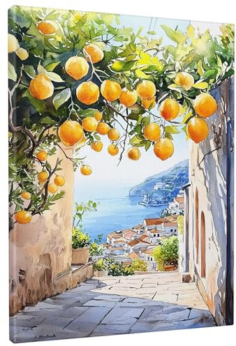 Lemon Tree Canvas Wall Art, Yellow Green Citrus Artwork, Summer Home Decor For Living Room, Kitchen, Patio, Unframed 16x20 Inch