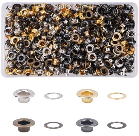 KJLEEN 500 Sets 6mm Eyelet Grommet Kit 1/4 inch Brass Metal Eyelets, Gold Silver Black Bronze Grommets Eyelet for Fabric DIY Shoes Belts Handbags Trench Jackets Coats Denim Leather（4 Colours）