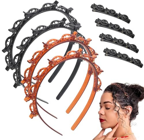4 Stück Haarreif mit Klammern, Haarreifen mit Zahnstirnband und 4 Stück Doppelschicht Haarspange Frisurenhilfe Set Headband Haarschmuck für Frauen Mädchen