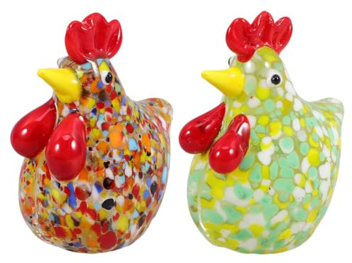 Alasum 2 Pièces Figurines De Poulet en Verre Soufflé À La Main Mini Statues De Coq pour Décoration De Cuisine Et D'Intérieur Ornements Animaux Déco De Cuisine Coq 2.56 X 1.97 X 1.38 in