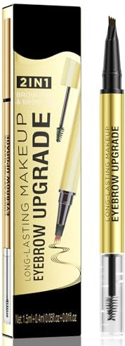 Microblading Eyebrow Pen - 2-in-1 Dual-Ended Waterproof Eye Brow Pen with 4-Fork-Tip Brow Pen and Precise Brush Create Natural Looking Defined Eyebrows Last All Day